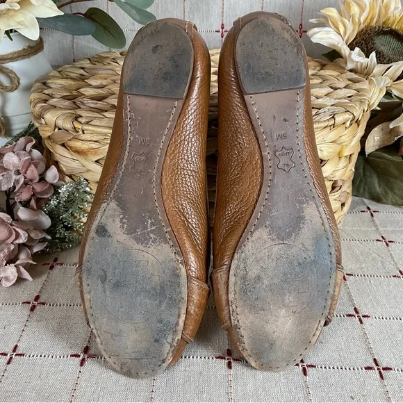 Tory Burch “Cline” Peep Toe Brown Pebble Leather Flats Women's Size 5 M PreLoved - Picture 5 of 5
